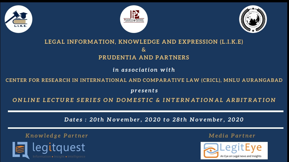 Online lecture series on Domestic &  International Arbitration (20 November 2020 to 28 November 2020)