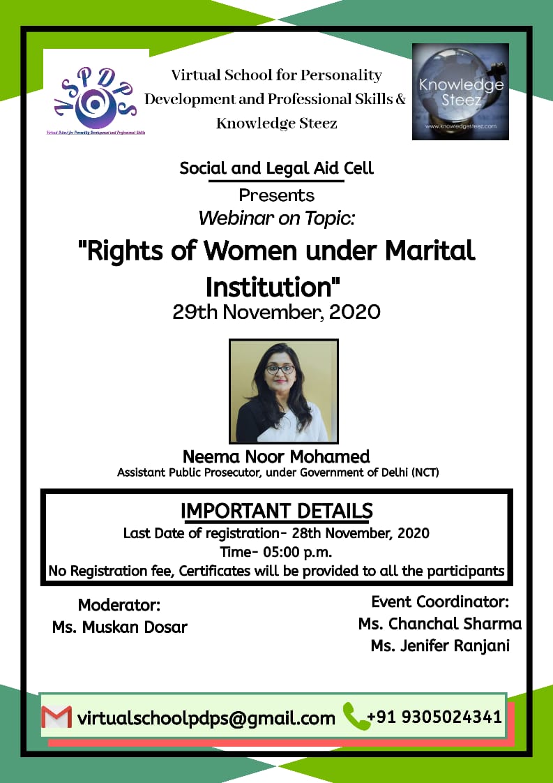 Webinar on “Rights of Women under Marital Institution” on 29th November 2020
