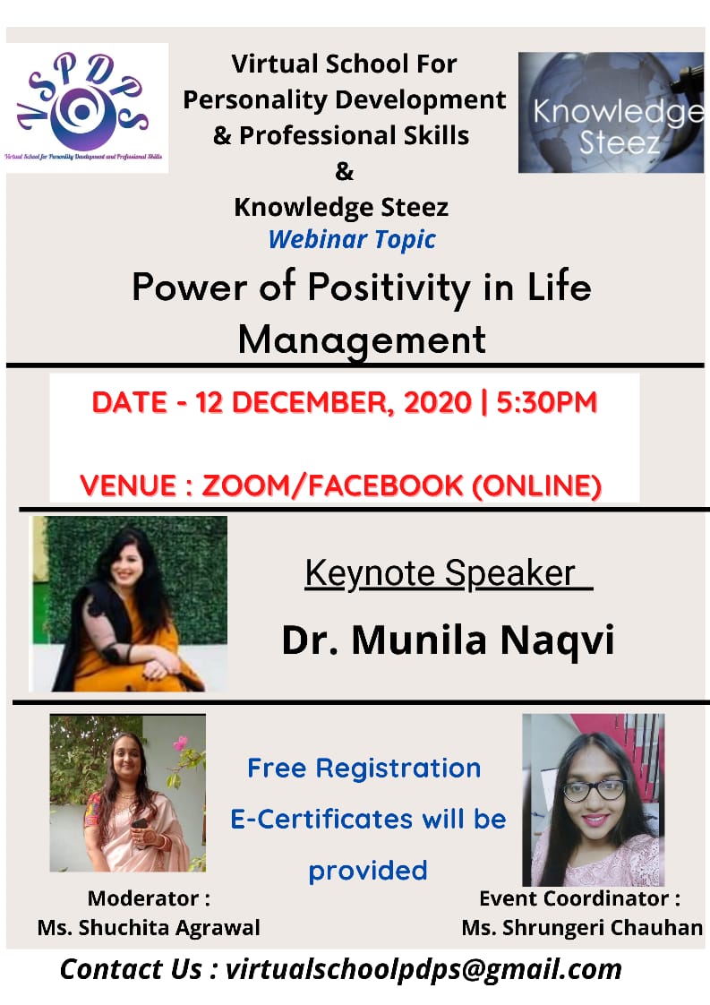 Webinar on “Power of positivity in life management” on 12 December 2020