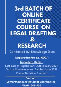 Online Certificate Course on Legal Drafting and Research (Register by 30th January)