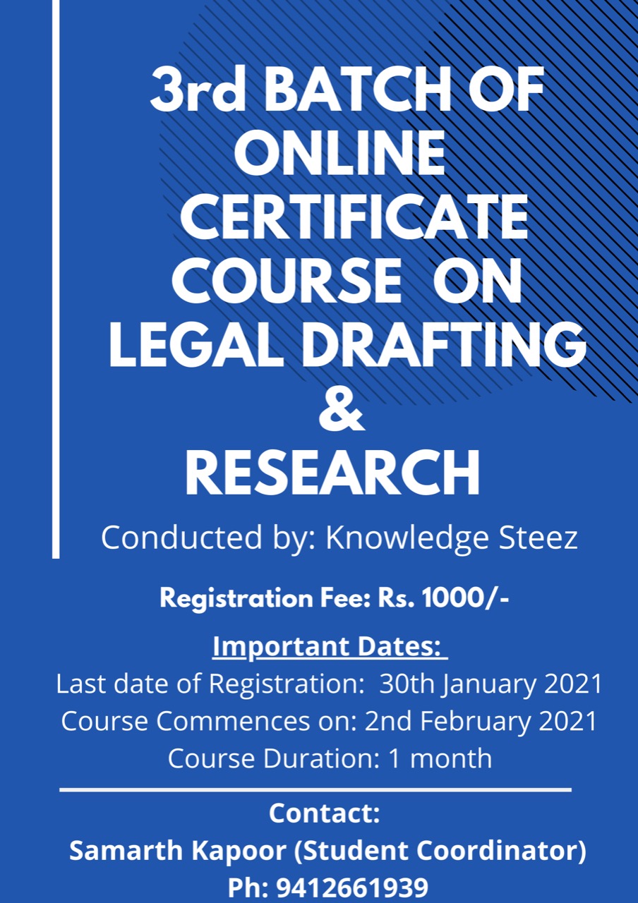Online Certificate Course on Legal Drafting and Research (Register by…