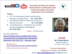 Association of Indian Law Institute Alumni (AILIA) in collaboration with Indian law Institute, New Delhi organizing a series of webinar