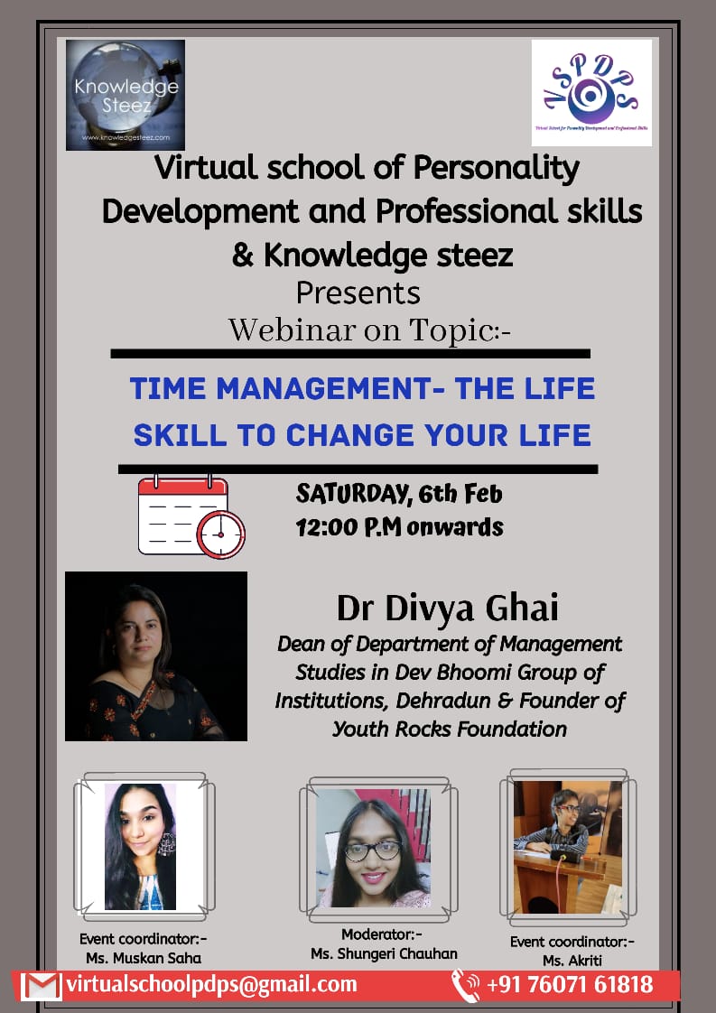 Webinar on Topic Time Management- The life skill to change your life (6th February 2021)