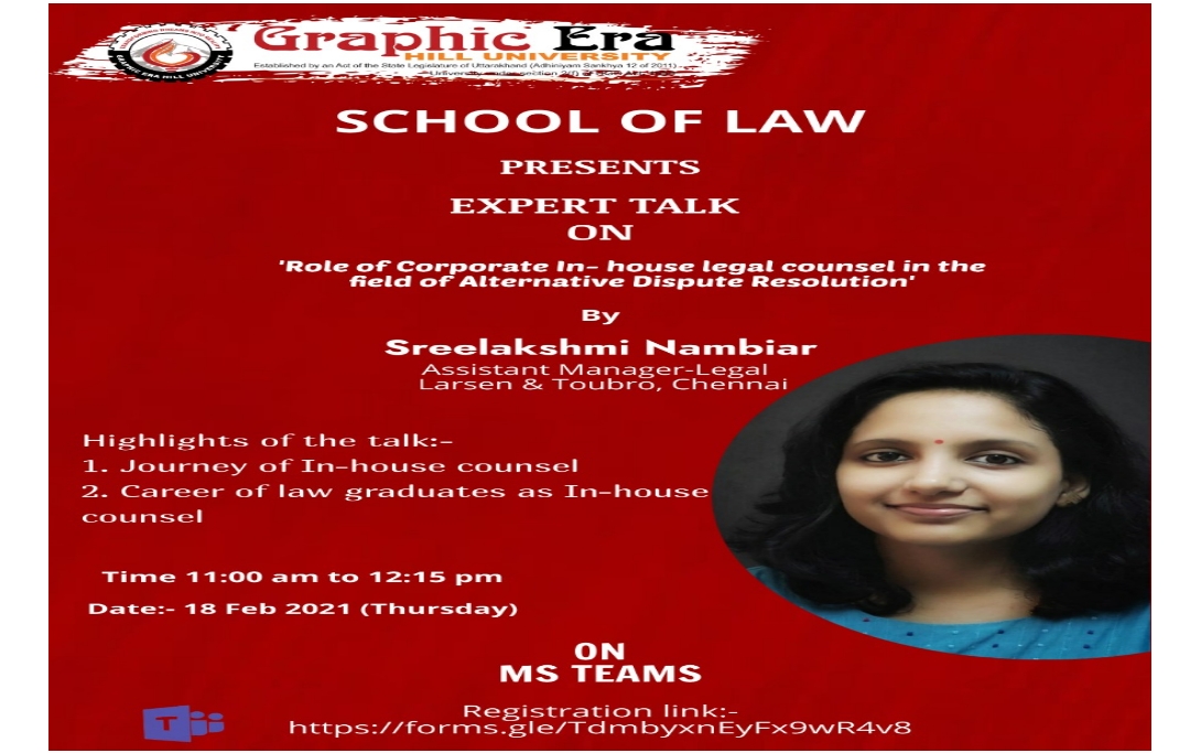Expert Talk on ‘Role of Corporate In-house Counsel in the field of Alternative Dispute Resolution’