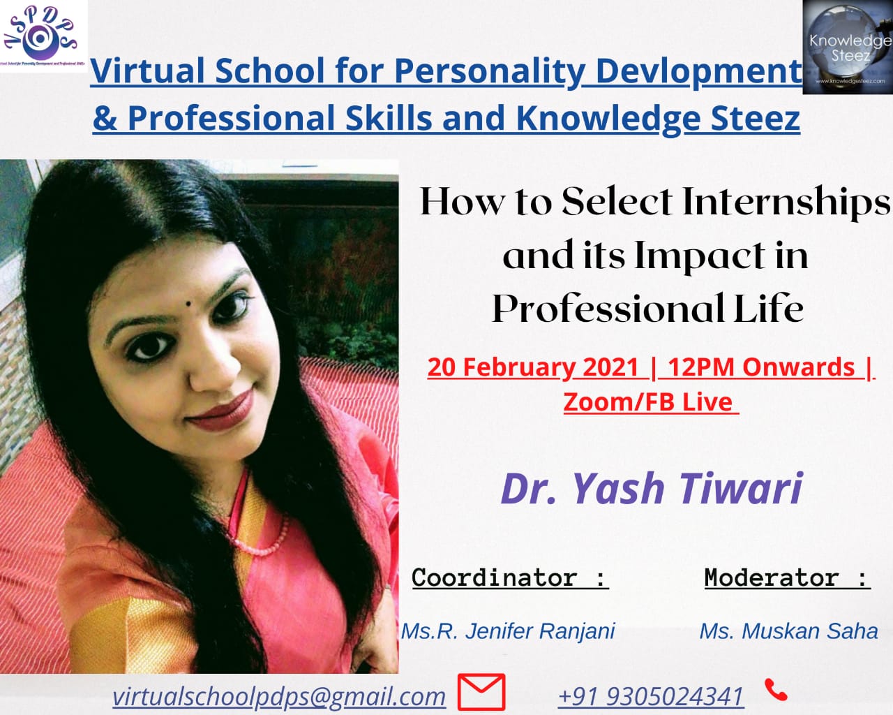 Webinar on “How to select Internships and its Impact on Professional Life” on 20th February 2021