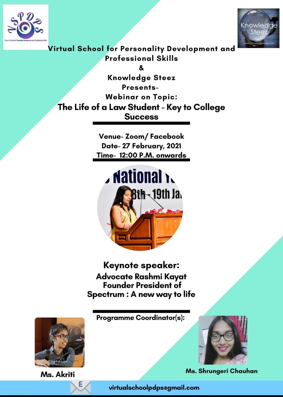Webinar on Topic The Life of a Law Student – Key to College Success