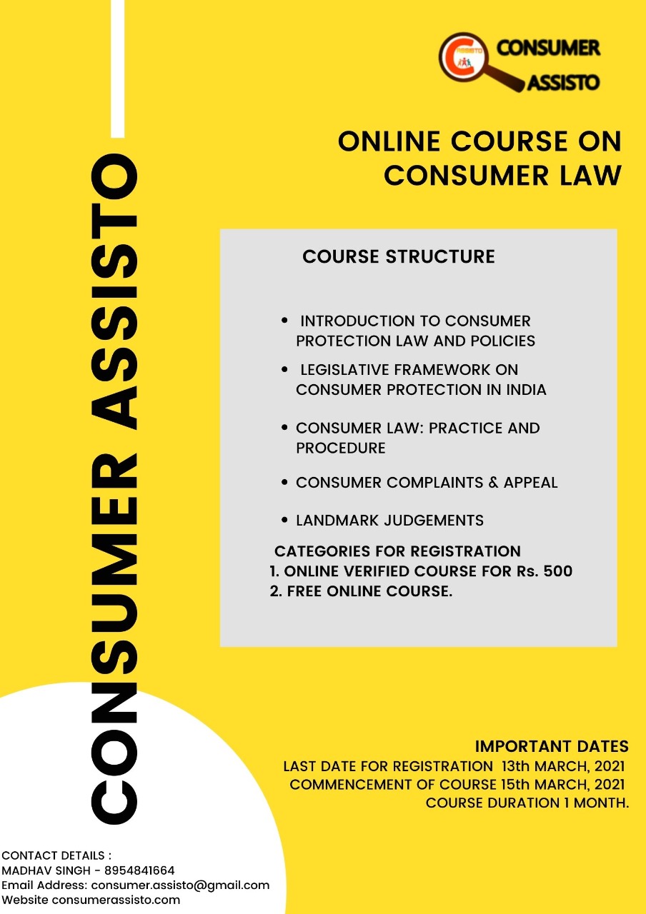 ONLINE COURSE ON CONSUMER LAW BY CONSUMER ASSISTO (Register by…