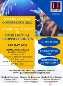 INTERNATIONAL CONFERENCE ON “EMERGING TRENDS IN  INTELLECTUAL PROPERTY RIGHTS” By IP Assisto