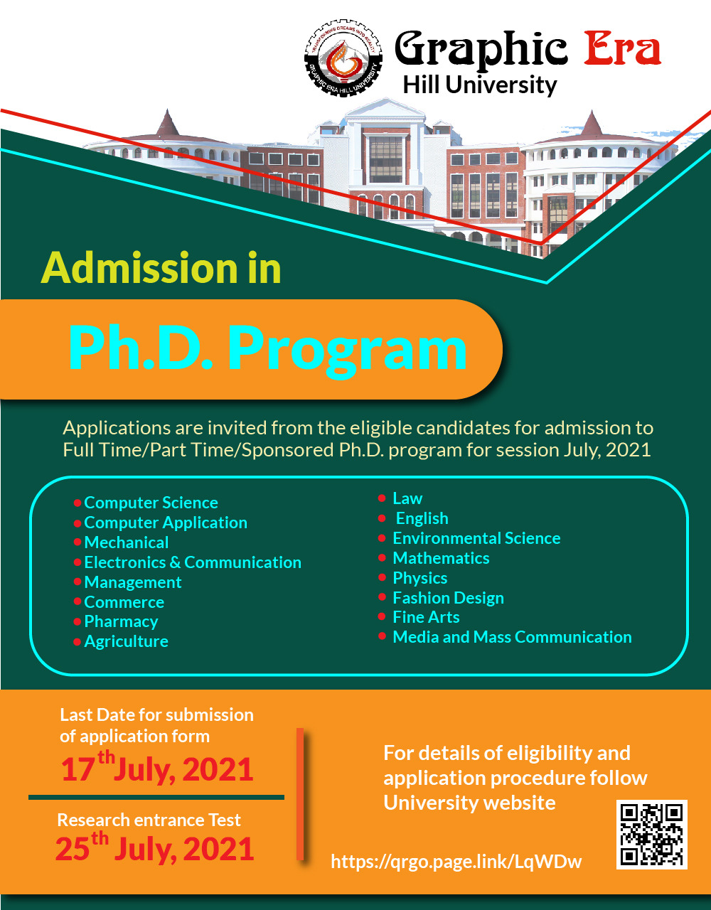 Admission Notification: Ph.D. Program July 2021