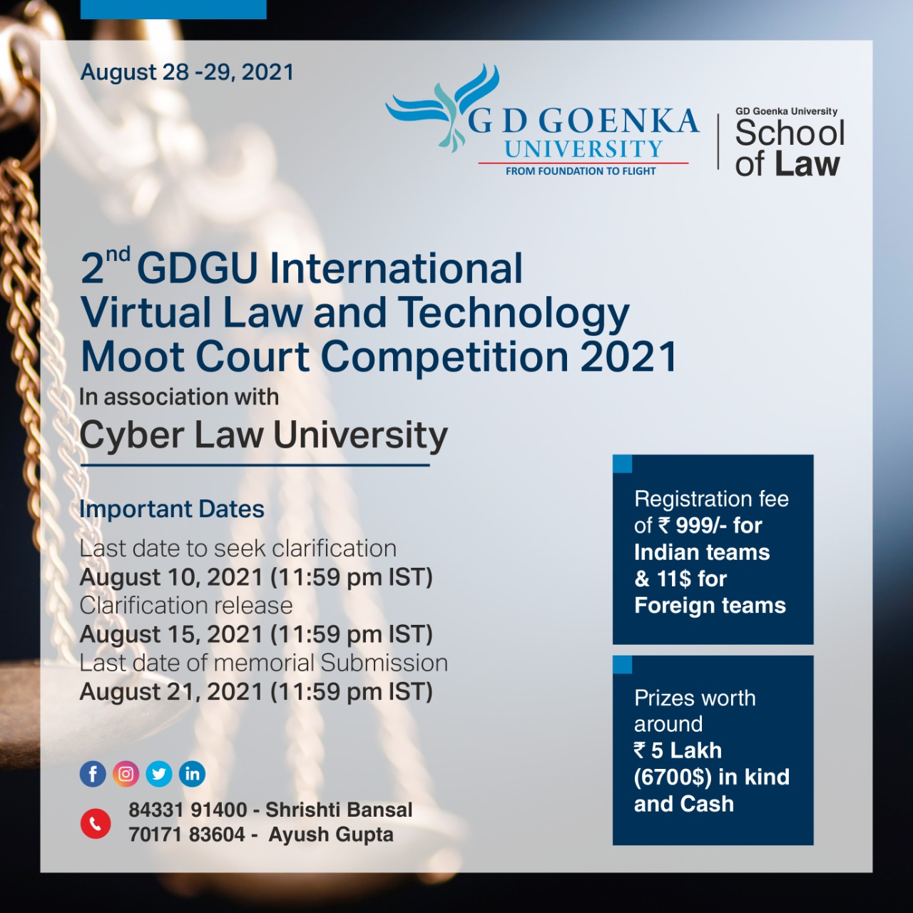 2nd GDGU International Virtual Law and Technology Moot Court Competition 2021 in association with Cyber Law University