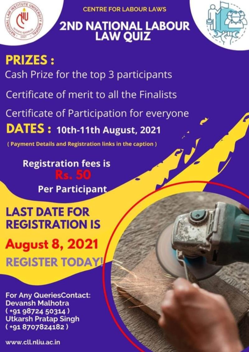 Online Quiz Competition by NLIU’s Centre for Labour Laws: Register by Aug 8