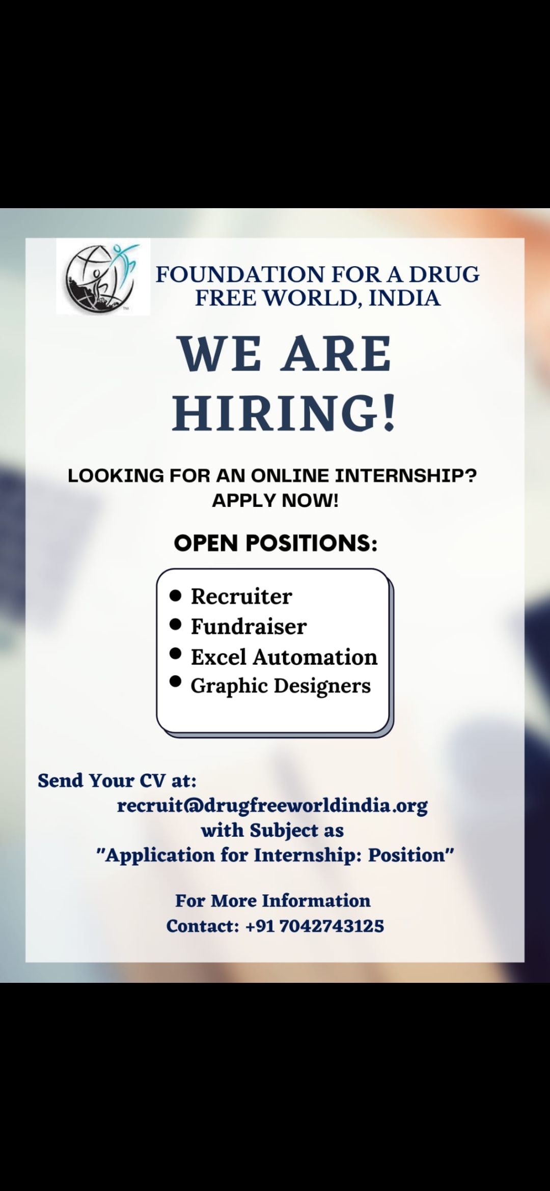 FOUNDATION FOR A DRUG-FREE WORLD, INDIA : We are Hiring