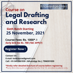 ONLINE CERTIFICATE COURSE ON LEGAL DRAFTING & RESEARCH: KNOWLEDGE STEEZ