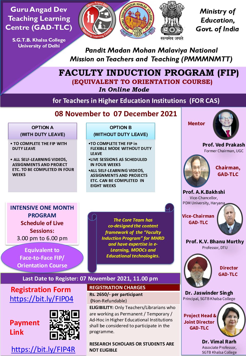 ONE MONTH ONLINE FACULTY INDUCTION/ORIENTATION PROGRAM FOR LAW TEACHERS; REGISTER BY 6TH NOVEMBER 2021 ORGANISED BY: GURU ANGAD DEV TEACHING LEARNING CENTRE GAD-TLC, PMMMNMTT, MINISTRY OF EDUCATION, GOVT. OF INDIA