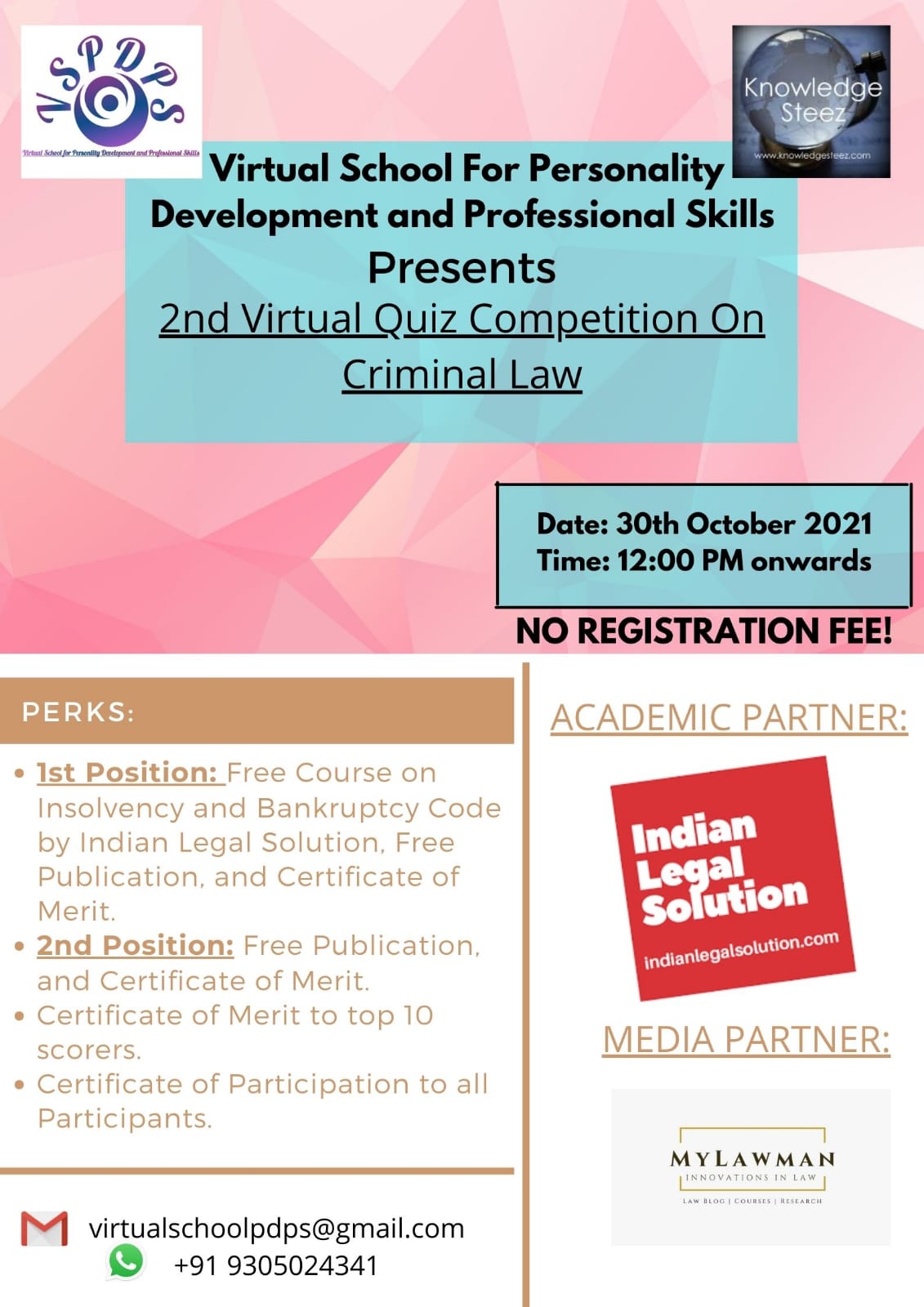 2nd Edition of Criminal Law Quiz on 30th October 2021 by VSPDPS