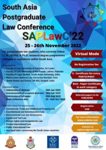 SOUTH ASIAN POSTGRADUATE LAW CONFERENCE [SAPLawC ’22] 25th and 26th November 2022