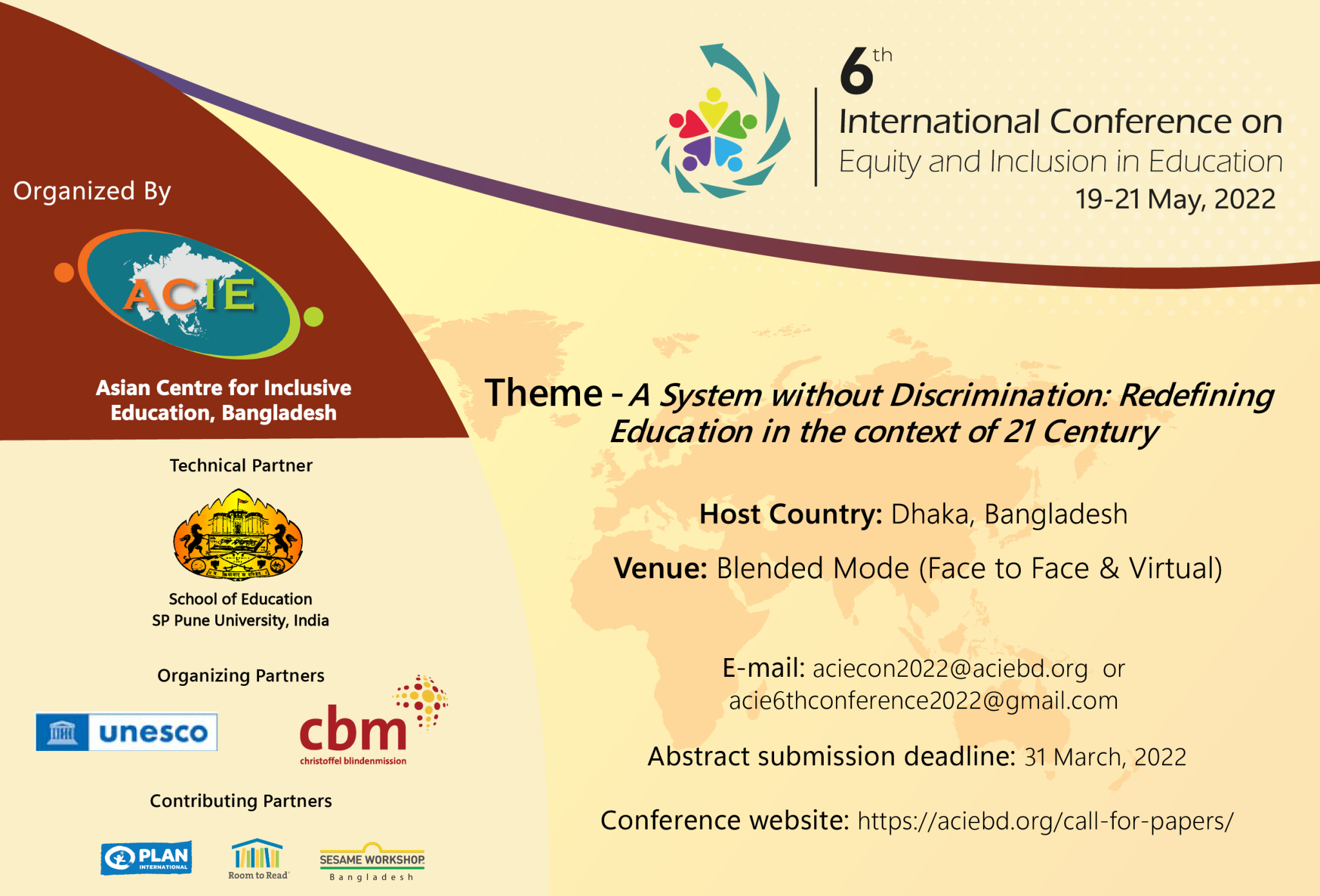 6th International Conference on Equity and Inclusion in Education 19-21 May, 2022.
