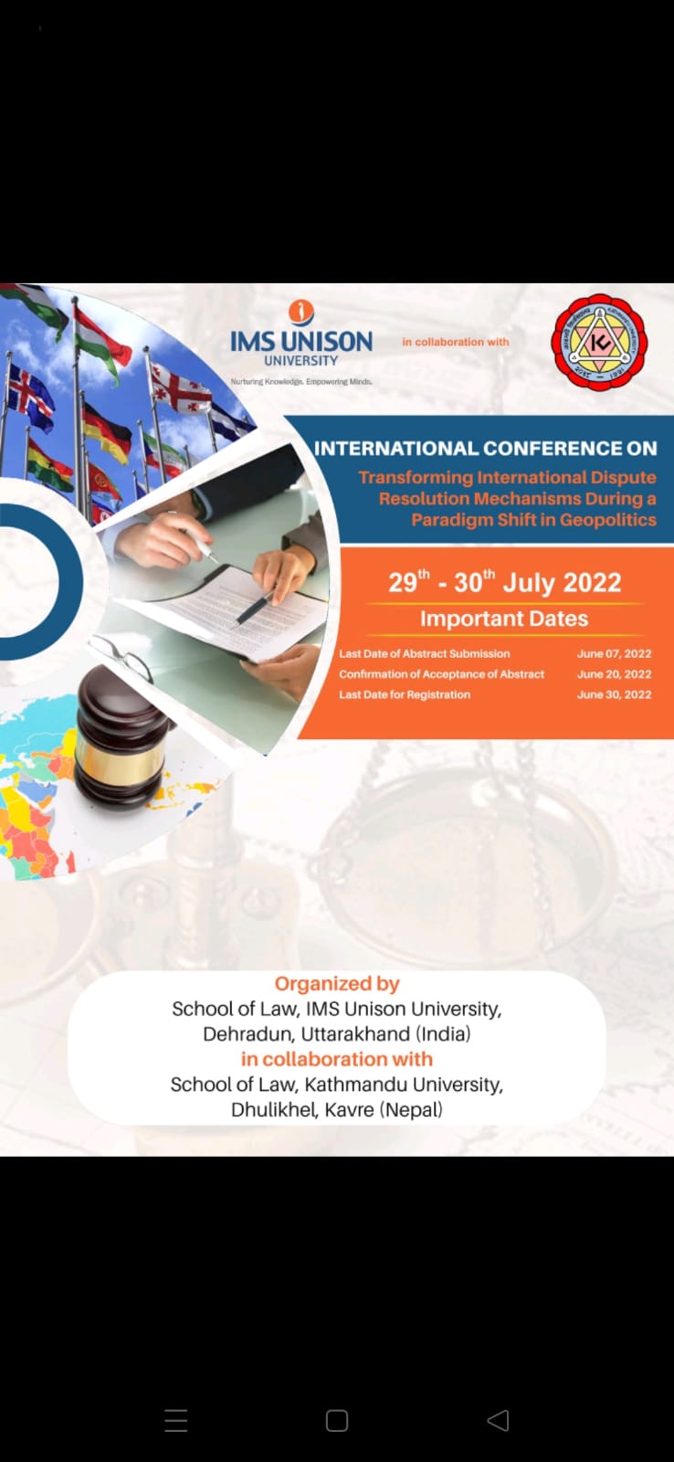  International Conference on the theme “Transforming International Dispute Resolution Mechanisms During a Paradigm Shift in Geopolitics” by IMS Unison University