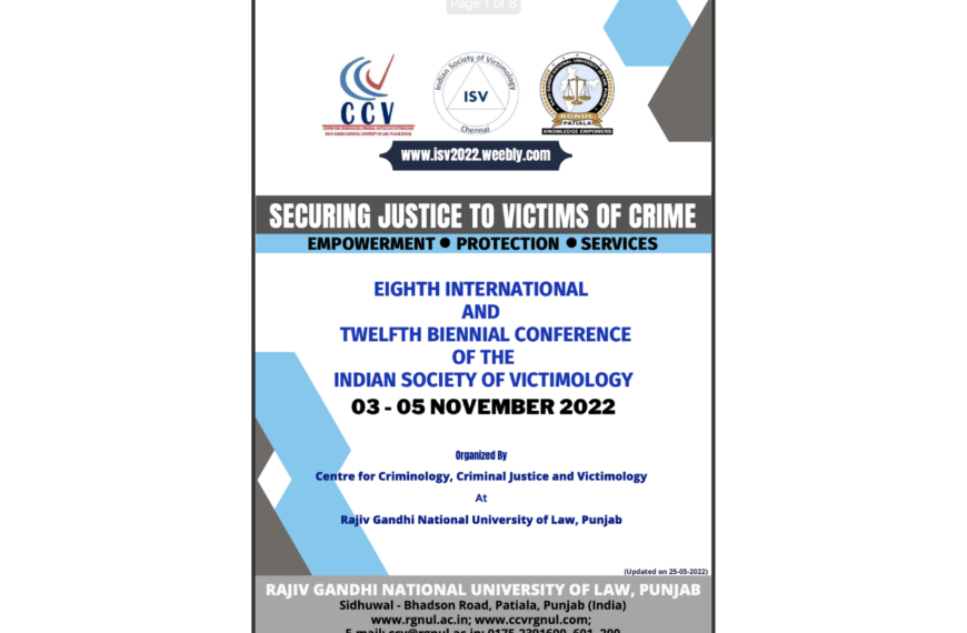 Call for Papers | Indian Society of Victimology’s Eighth International and Twelfth Biennial Conference [Submit by August 15, 2022] 