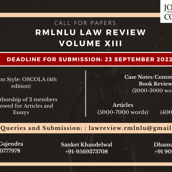 Call for Papers | RMLNLU Law Review Volume XIII 