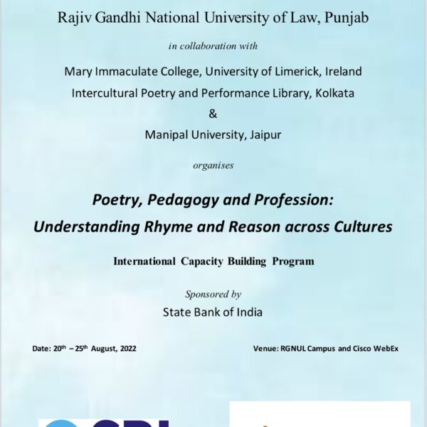 Poetry, Pedagogy and Profession: Understanding Rhyme and Reason across Cultures: RGNUL, Punjab