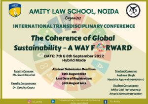 “Transdisciplinary International Conference” by Amity Law School, Noida to be held on 7th and 8th September 2022