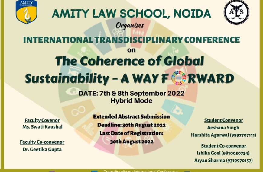 International Conference on Coherence of Global Sustainability- A way forward [Submit by 30th August]