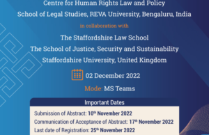 International Conference on ‘Law and Society’ in collaboration with The Staffordshire Law School, The School of Justice, Security and Sustainability, Staffordshire University, UK – 2nd December 2022. 