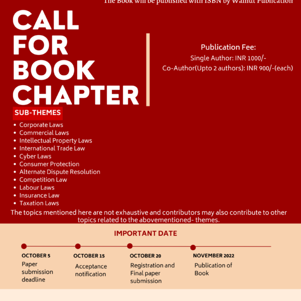 Call for chapter for an edited book on “Corporate and commercial Law Theory and Practises”.