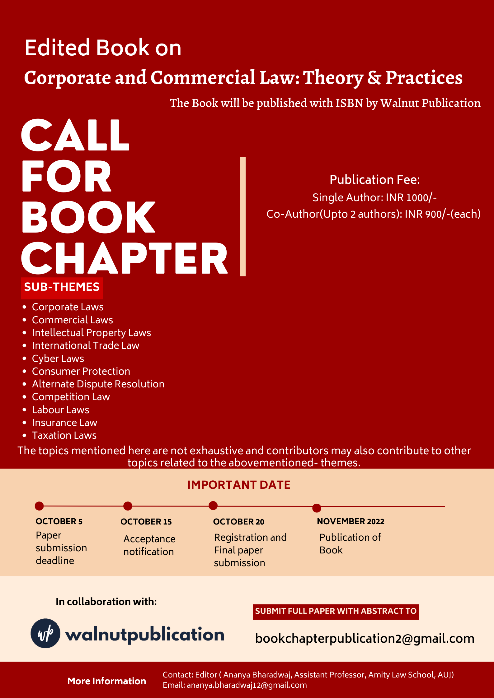 Call for chapter for an edited book on “Corporate and commercial Law
