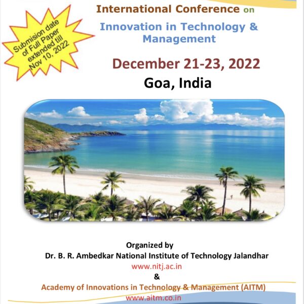 International Conference on Innovation in Technology & Management (December 21-23, 2022) Goa, India