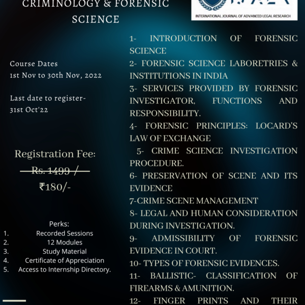 Online Certificate Course on Criminology &Forensic Science: By IJALR