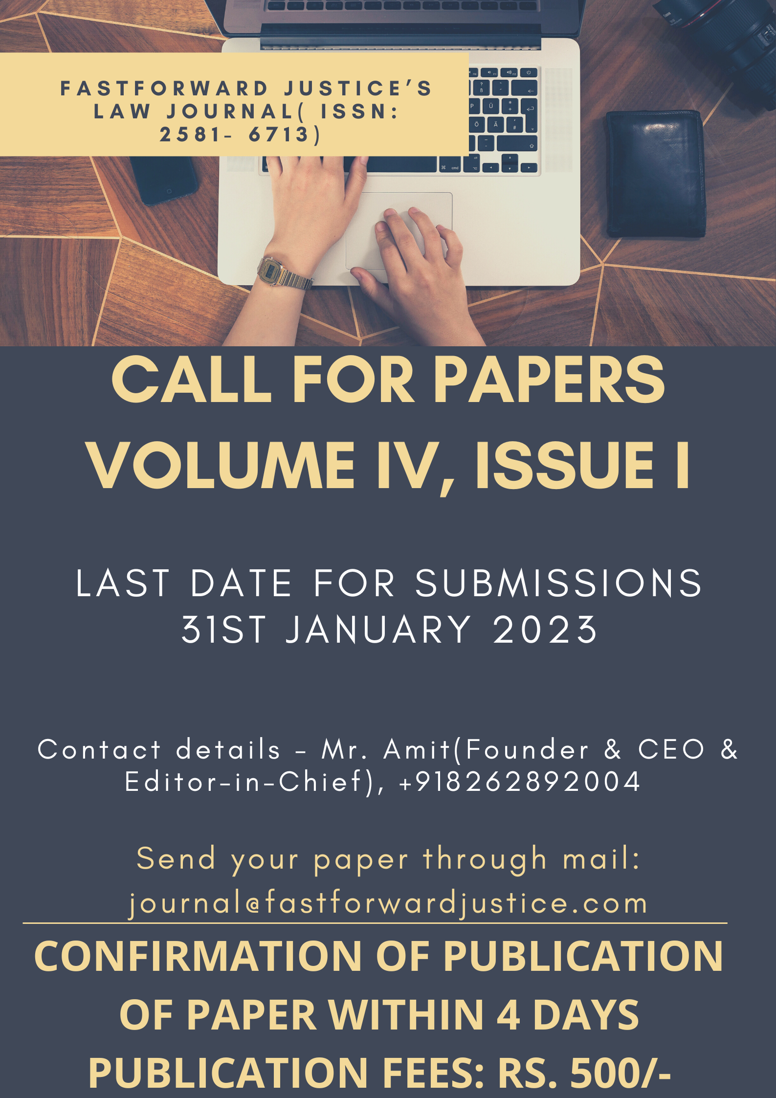 Call For Papers: FastForward Justice’s Law Journal [ISSN: 2581-6713, Volume 4, Issue 1]: Submit by January 31