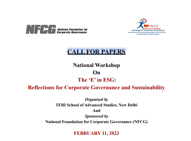 <strong>National Workshop on The ‘E’ in ESG: Reflections for Corporate Governance and Sustainability </strong>on 11 February, 2023