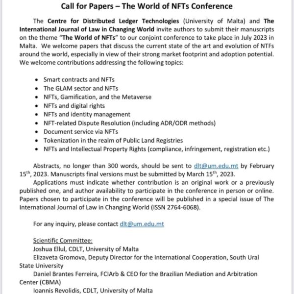 Call for Papers- The World of NFTS Conference