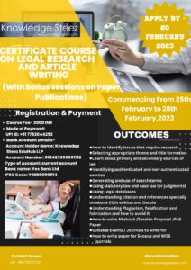 CERTIFICATE COURSE ON LEGAL RESEARCH AND ARTICLE WRITING BY KNOWLEDGE STEEZ