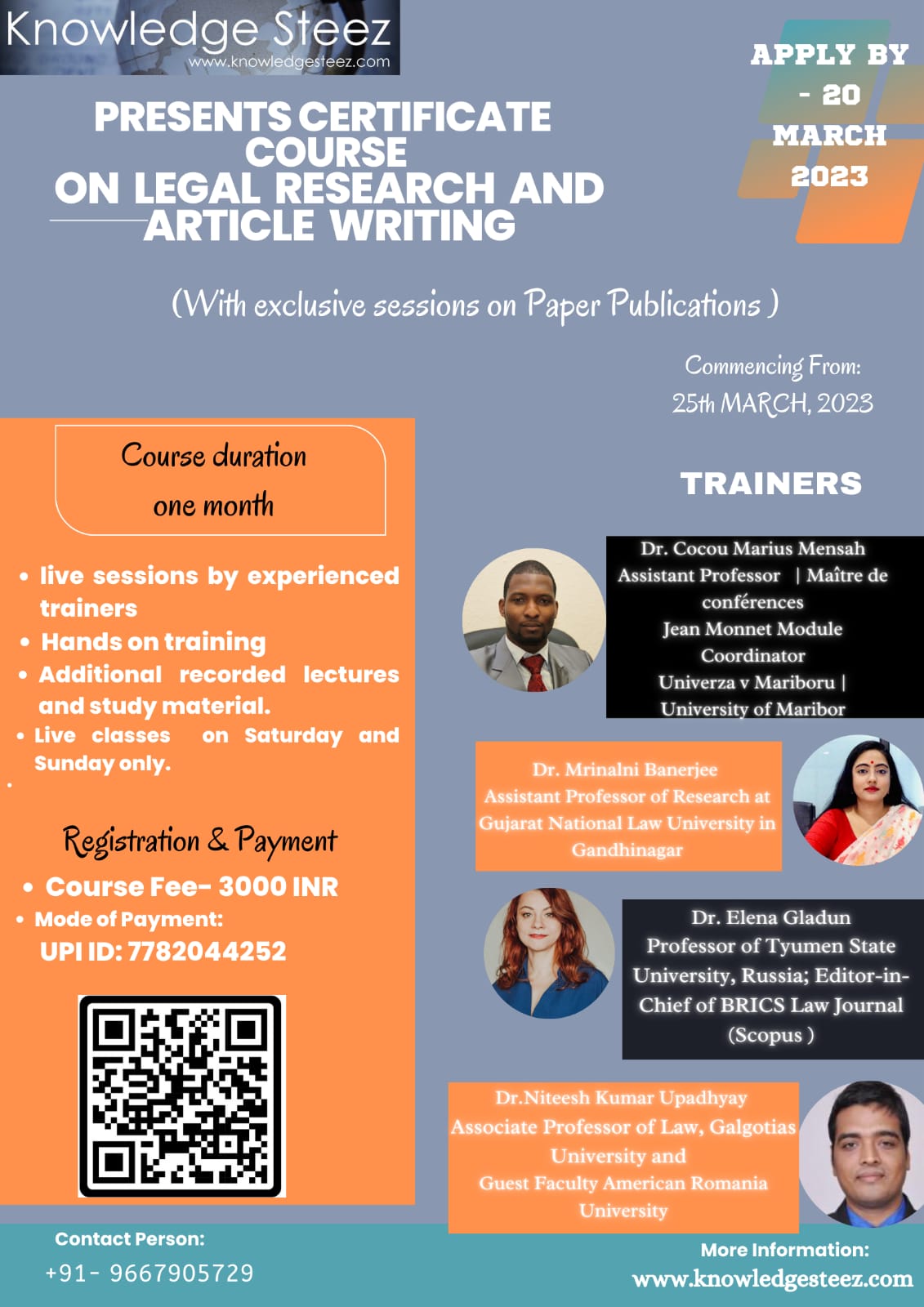 Certificate Course on Legal Research and Article Writing organised by Knowledge Steez