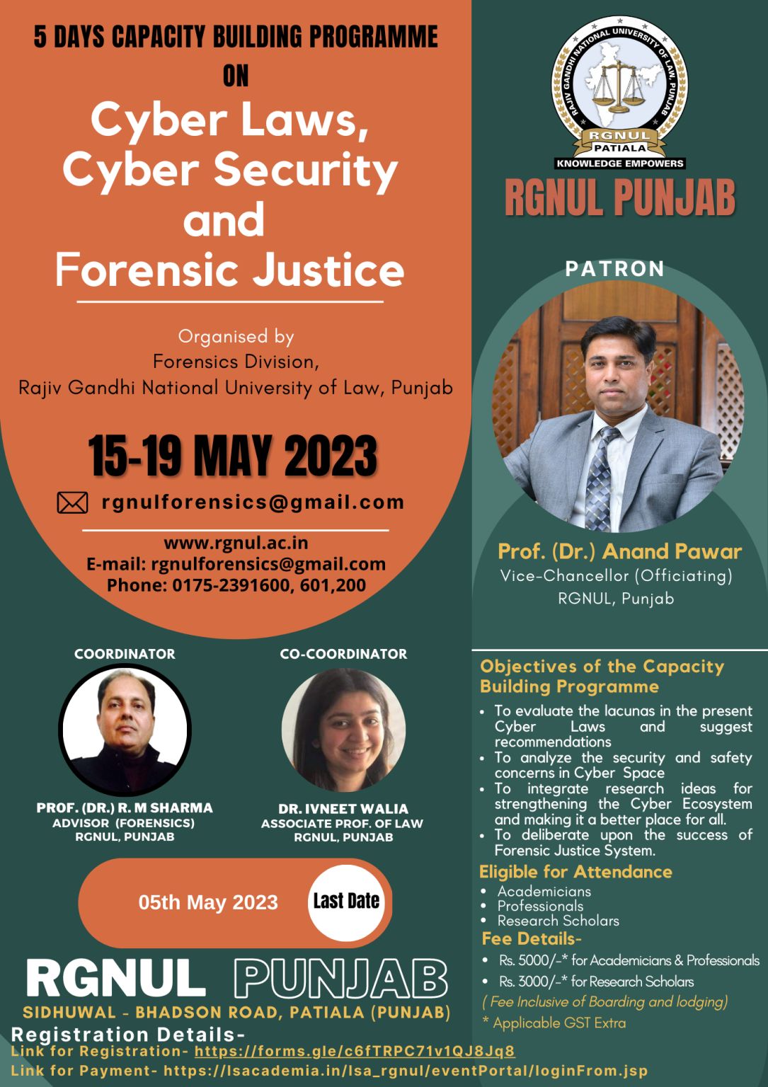 RGNUL PUNJAB : 5 days capacity building Programme on Cyber laws, cyber security and forensic Justice