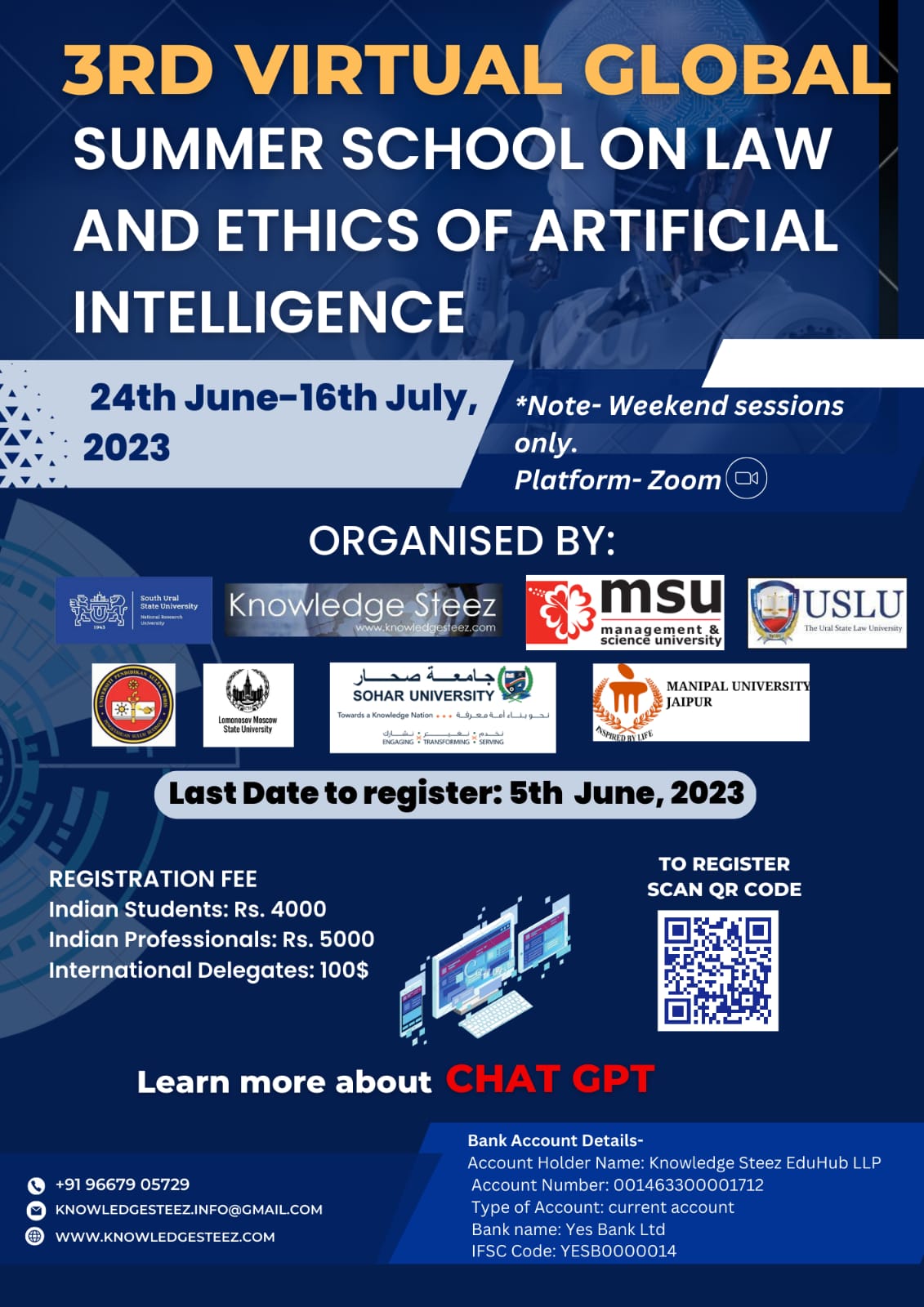 3rd VIRTUAL GLOBAL SUMMER SCHOOL ON LAW AND ETHICS OF ARTIFICIAL INTELLIGENCE on 24th JUNE- 16th JULY,2023