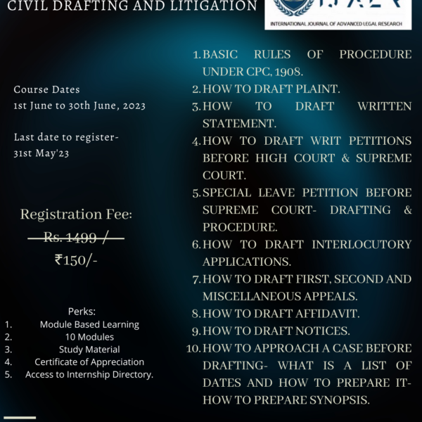 ADVANCED ONLINE CERTIFICATE COURSE & CRASH COURSE ON CIVIL DRAFTING AND LITIGATION: IJALR