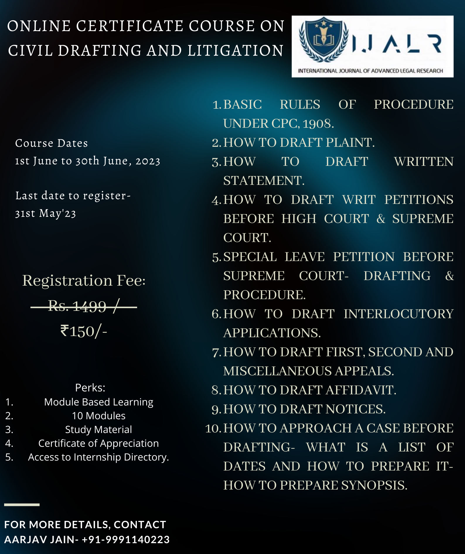ADVANCED ONLINE CERTIFICATE COURSE & CRASH COURSE ON CIVIL DRAFTING AND LITIGATION: IJALR