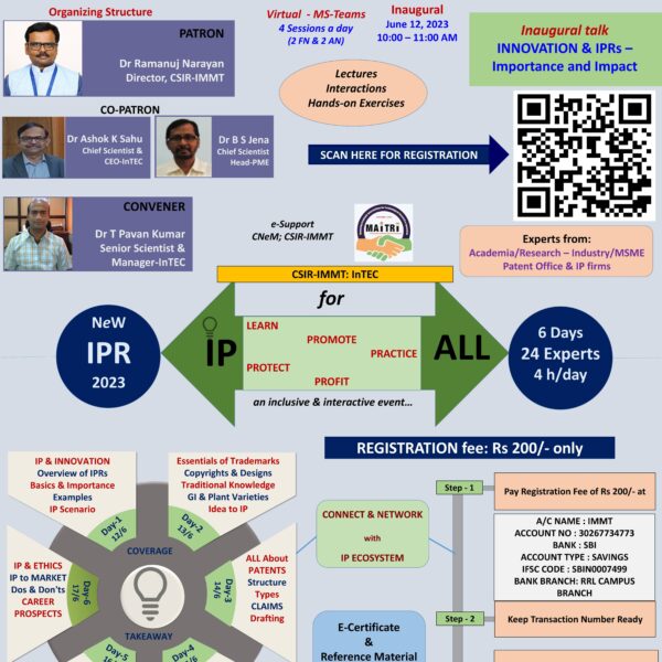 National e-Workshop on Innovation and Intellectual Property Rights (NEW IPR-2023) from June 12-17, 2023