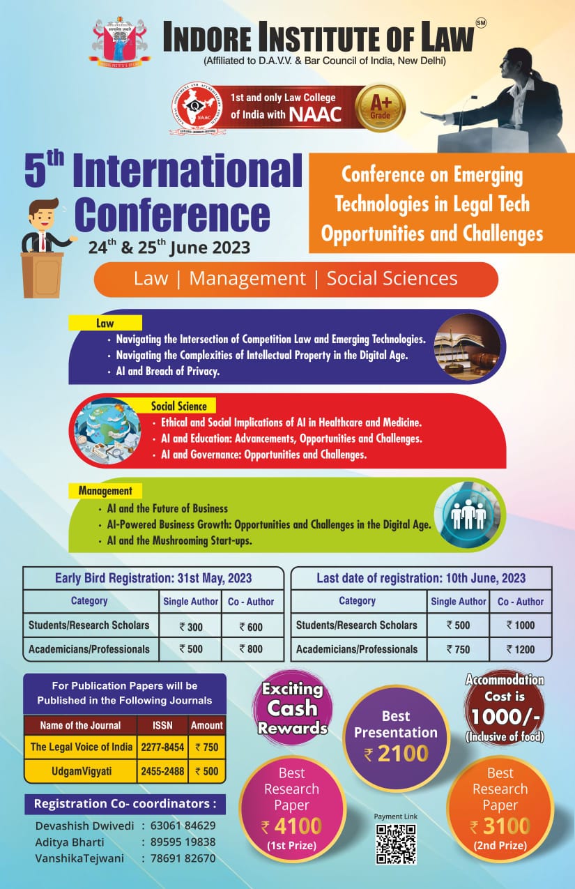5th INTERNATIONAL CONFERENCE on Law, Management & Social Science by INDORE INSTITUTE OF LAW!