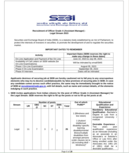 SEBI Grade A 2023 Legal Officer Recruitment Notification Out!