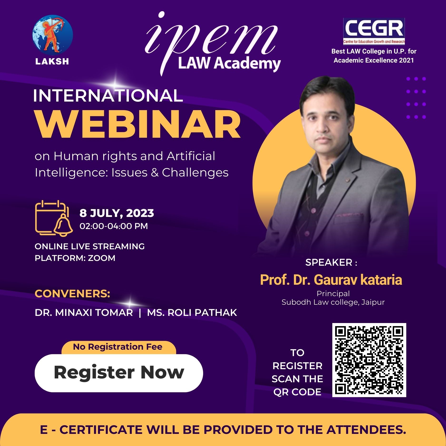 International Webinar On ‘Human Rights And Artificial Intelligence: Issues And Challenges’ By IPEM Law Academy (NAAC Accredited) [8th July 2023(Saturday)]: Register Now!