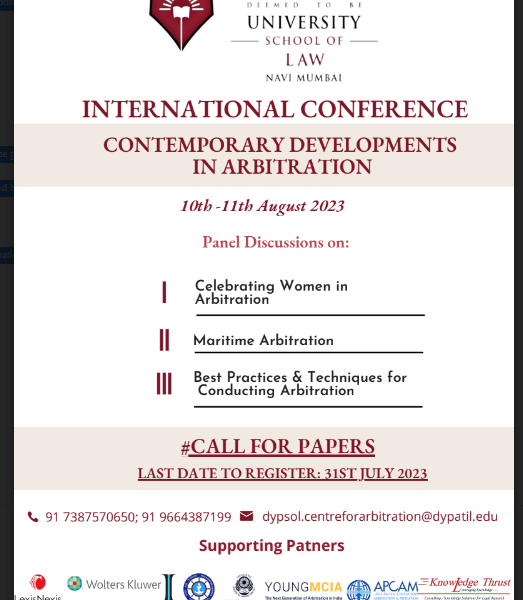 Call for Papers! International Conference on Contemporary Developments in Arbitration – 10-11th August, 2023!