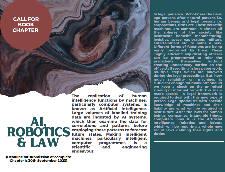 CALL FOR CHAPTERS! AI, ROBOTICS & LAW! Submit by 30 September 2023!