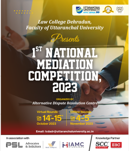 1st NATIONAL MEDIATION COMPETITION, 2023! organised by ADR Centre!