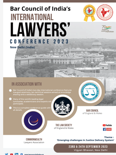 Bar Council of India’s International Lawyers’ conference 2023 New Delhi (India)!
