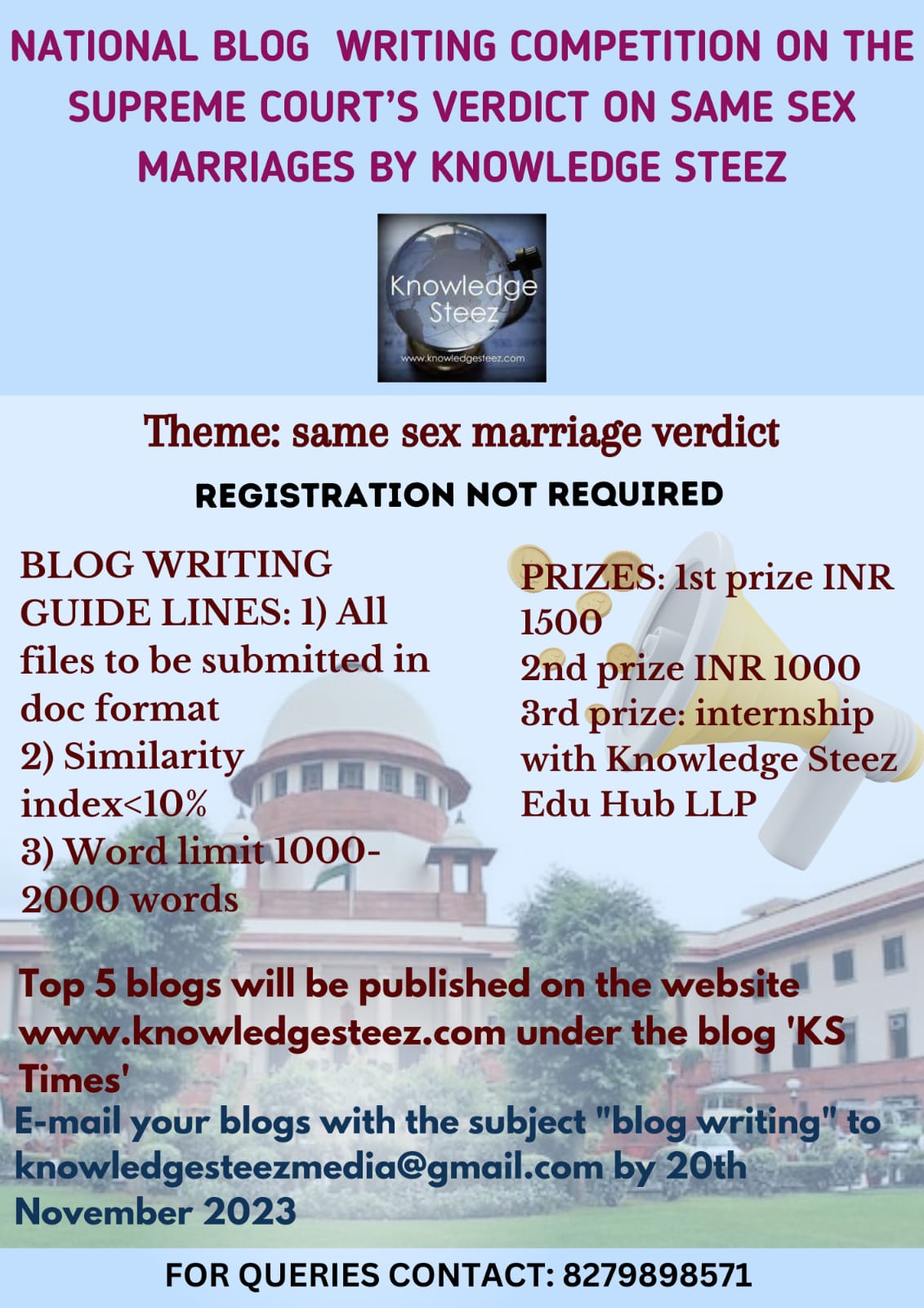 National Blog Writing Competition 2023 on the Supreme Court’s Judgement on Same-Sex Marriages by Knowledge Steez Edu Hub!